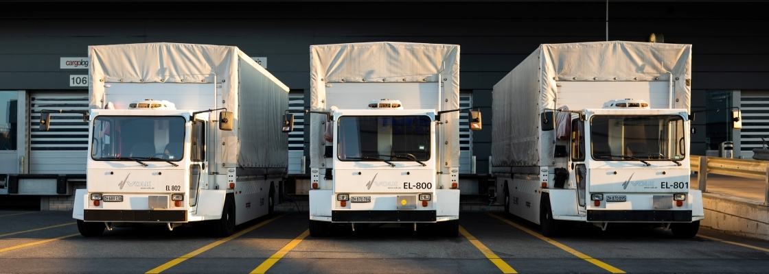 Front view of three semi-trucks