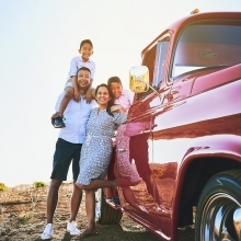 Family on road trip vacation